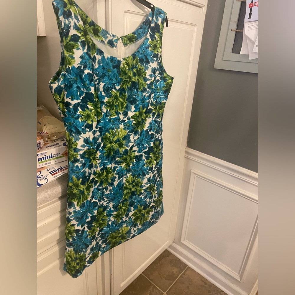 Vintage Floral Sleeveless Dress - Blue and Green - Appears Handmade ? No tags